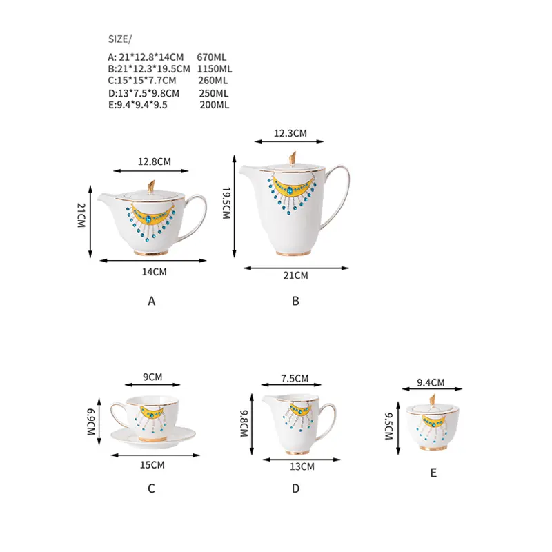 ceramic tea set dimensions