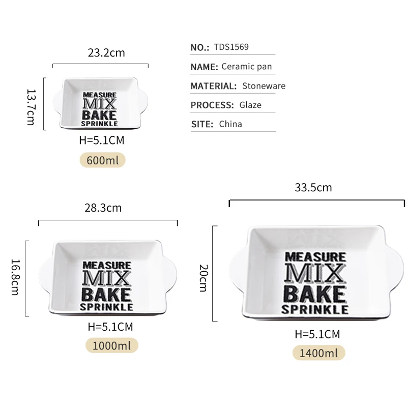 specifications of ceramic baking dishes