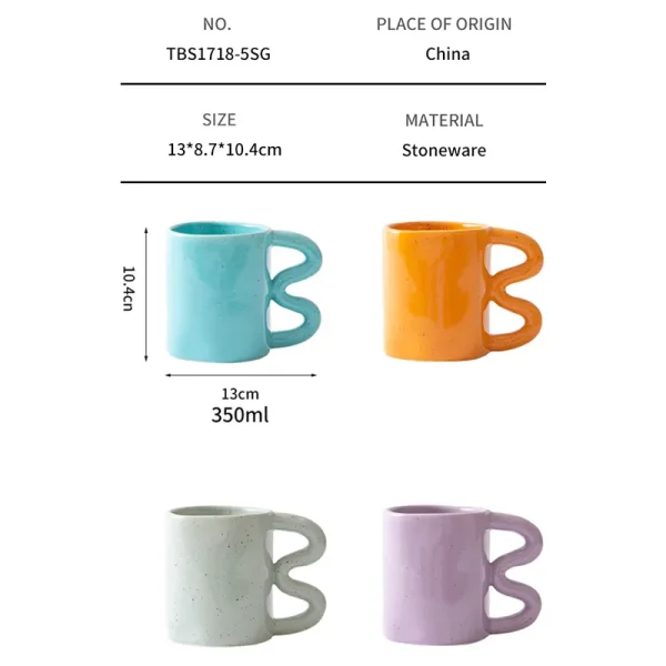 wholesale ceramic mug with wavy handle 6