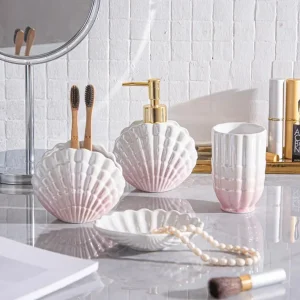 wholesale ceramic seashell bathroom accessories set (1)