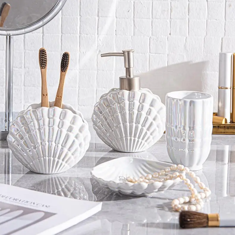 wholesale ceramic seashell bathroom accessories set (2)