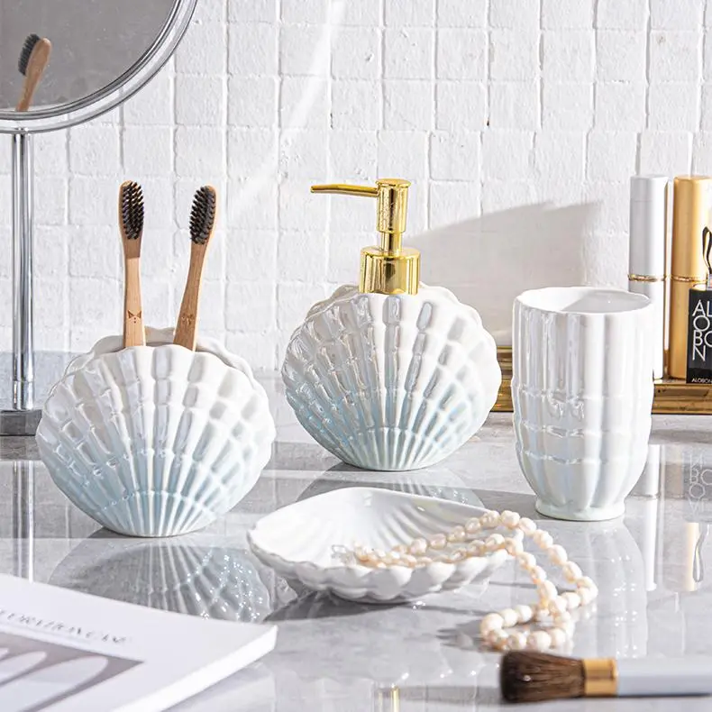 wholesale ceramic seashell bathroom accessories set (3)