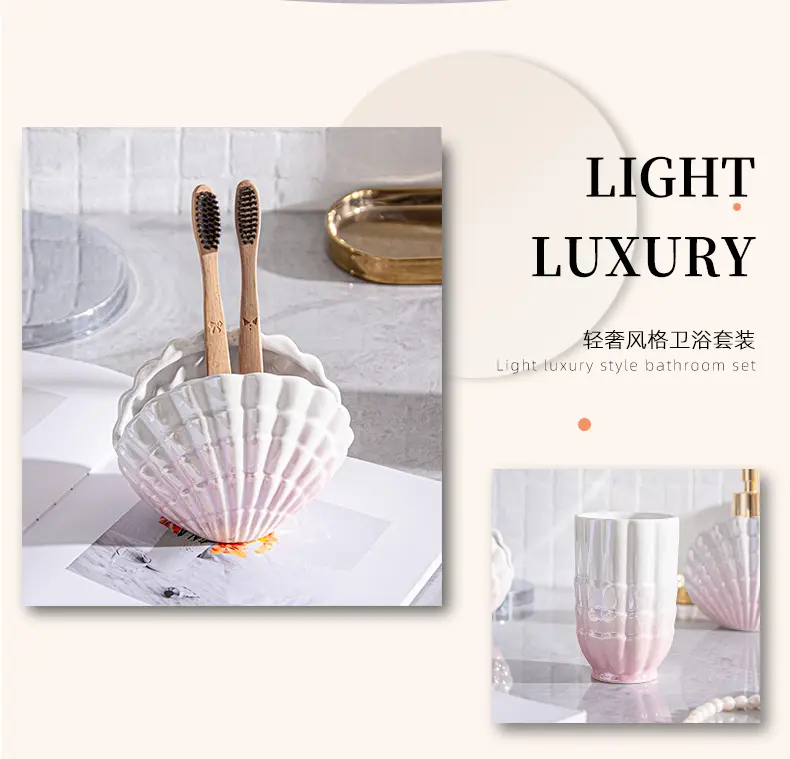 wholesale ceramic seashell bathroom accessories set (5)