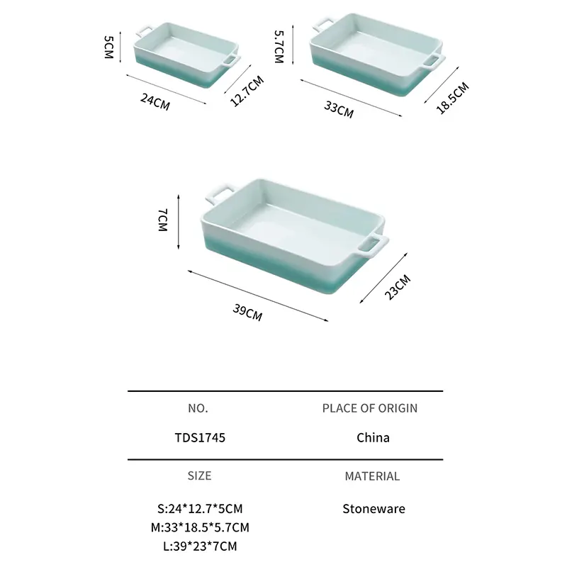 Specifications of ceramic bakeware