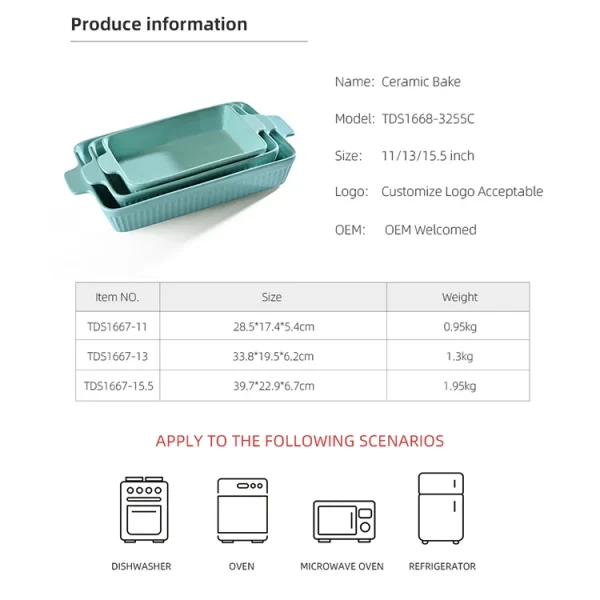 baking dish set specifications
