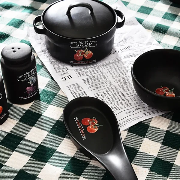 Matte Black Ceramic Kitchenware and Dinnerware Set – Includes Jars, Mugs, and Tableware