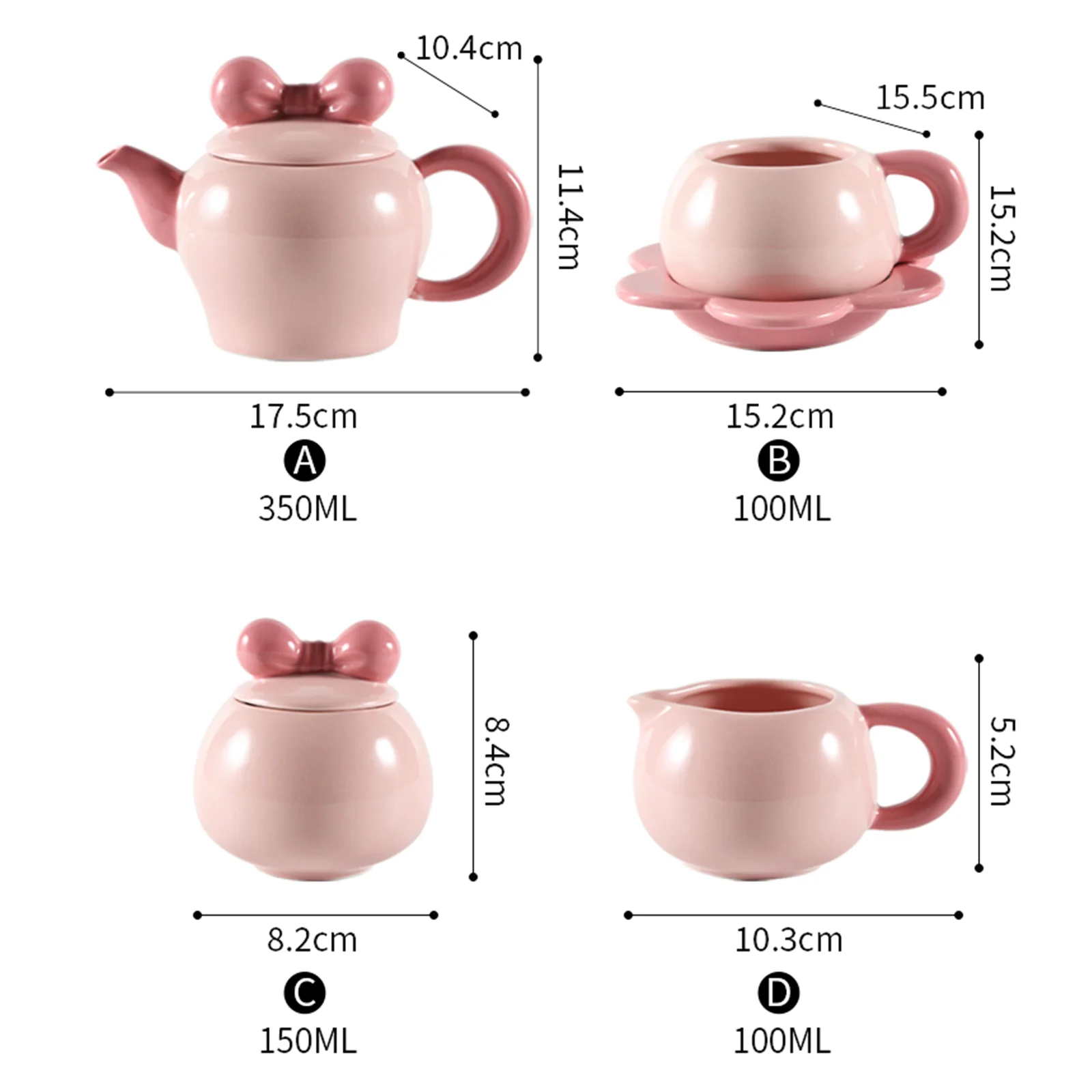 specifications of the pink tea set