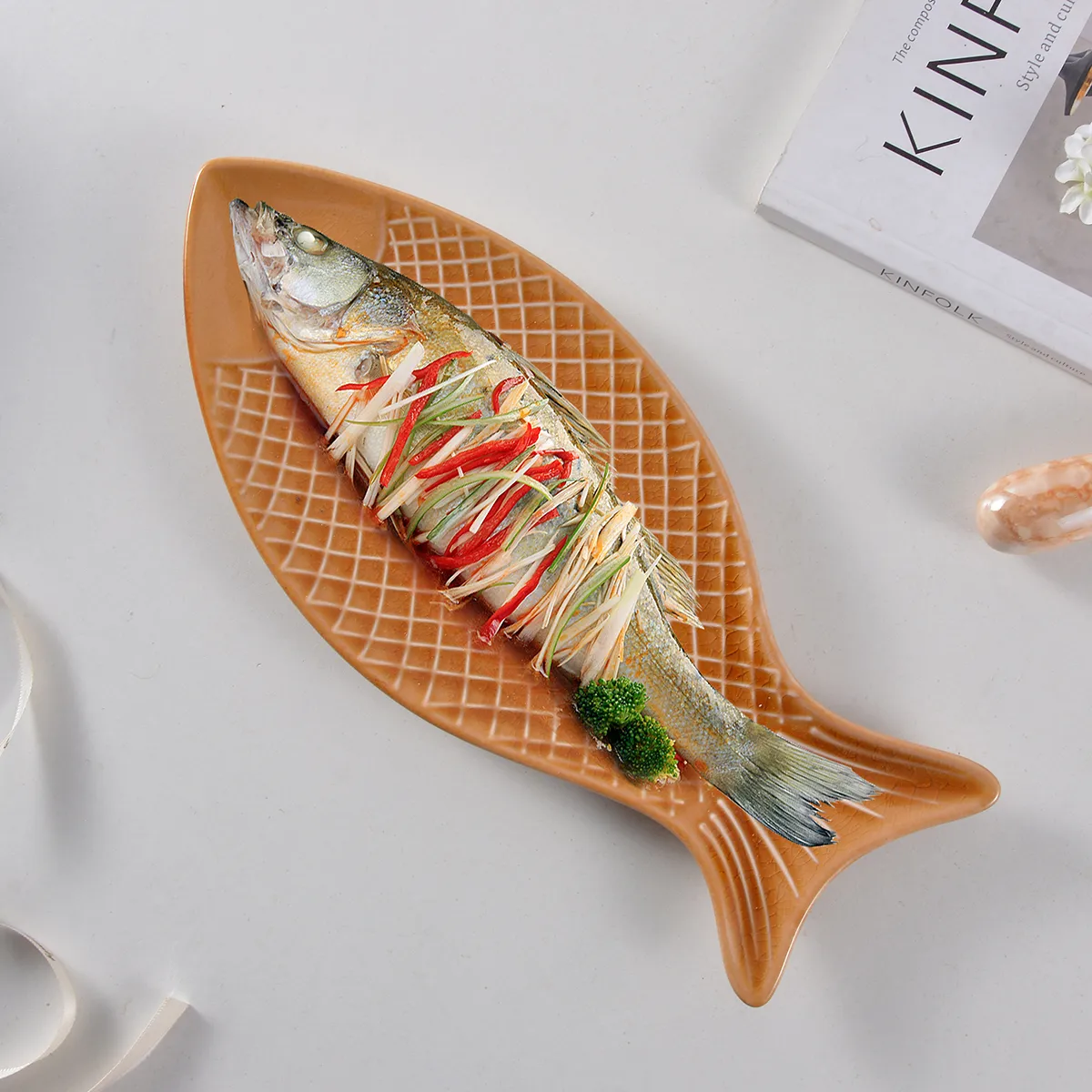 wholesale ceramic fish-shaped serving platter (1)