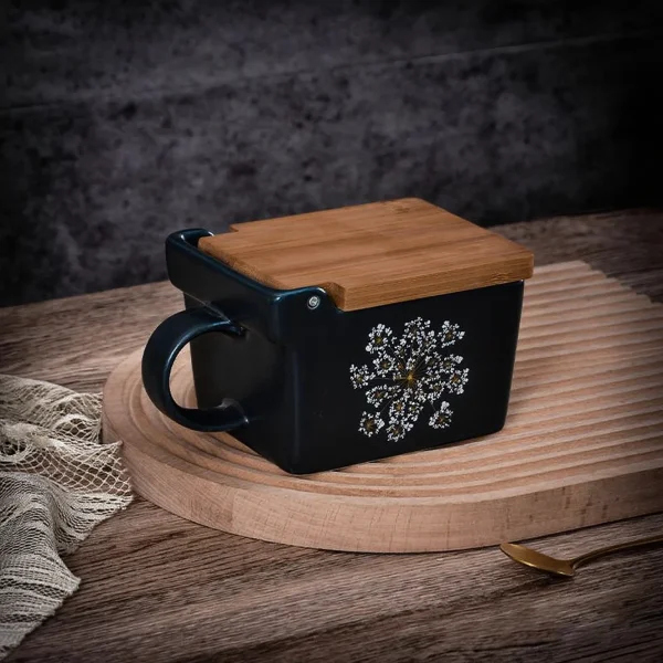 Wholesale Ceramic Salt Cellar​s with Handle and Wooden Lid