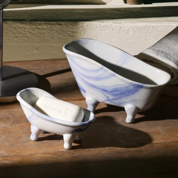 Wholesale Blue-patterned Ceramic Soap Dish Storage Set – Bathtub Design