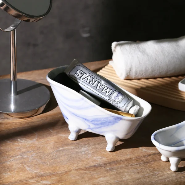 Wholesale Blue-patterned Ceramic Soap Dish Storage Set – Bathtub Design
