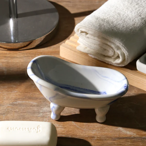 Wholesale Blue-patterned Ceramic Soap Dish Storage Set – Bathtub Design