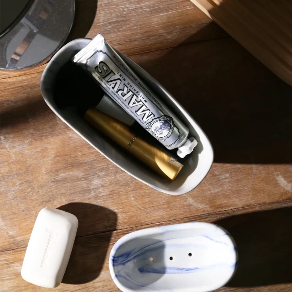 Wholesale Blue-patterned Ceramic Soap Dish Storage Set – Bathtub Design