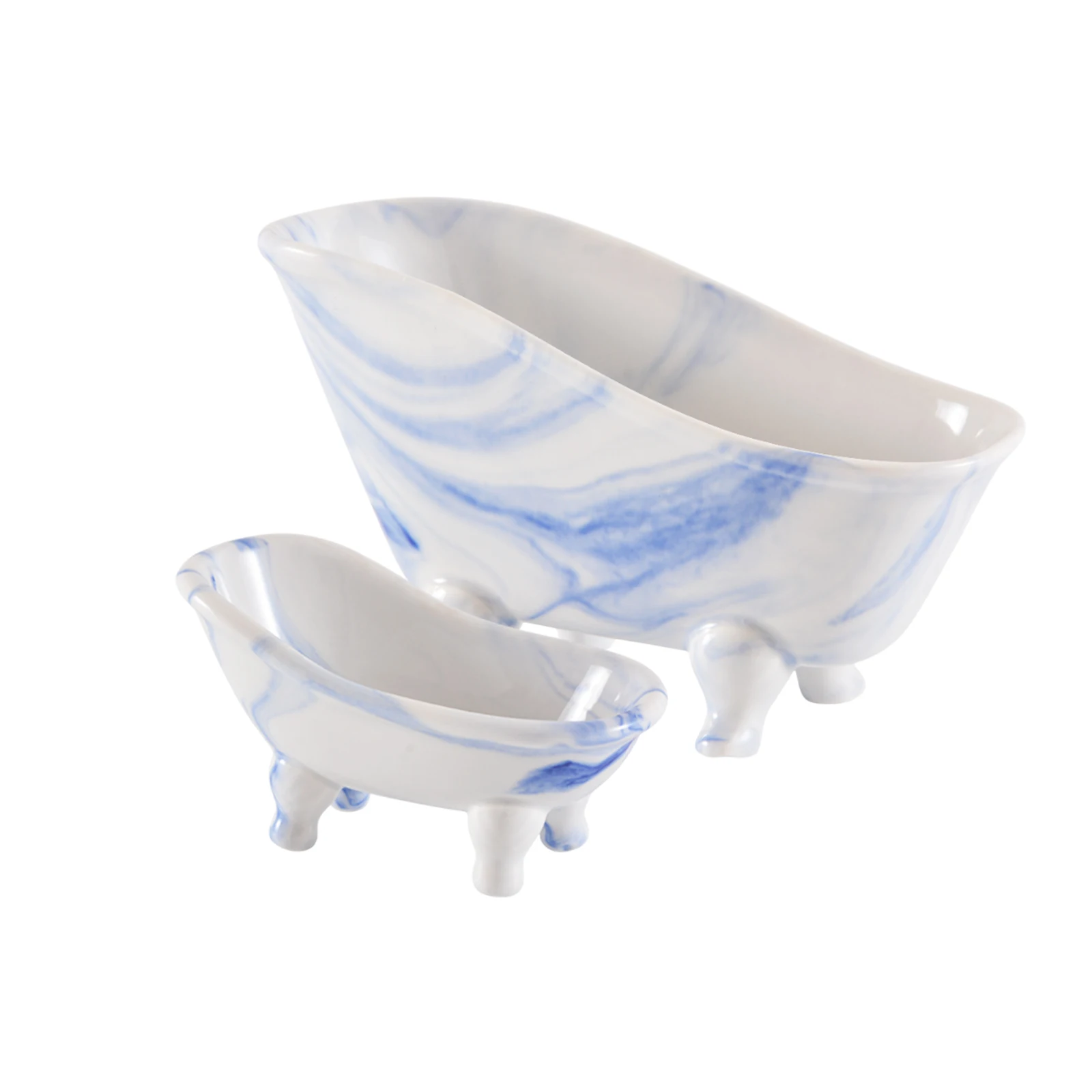 Wholesale Blue-patterned Ceramic Soap Dish Storage Set – Bathtub Design - Image 6