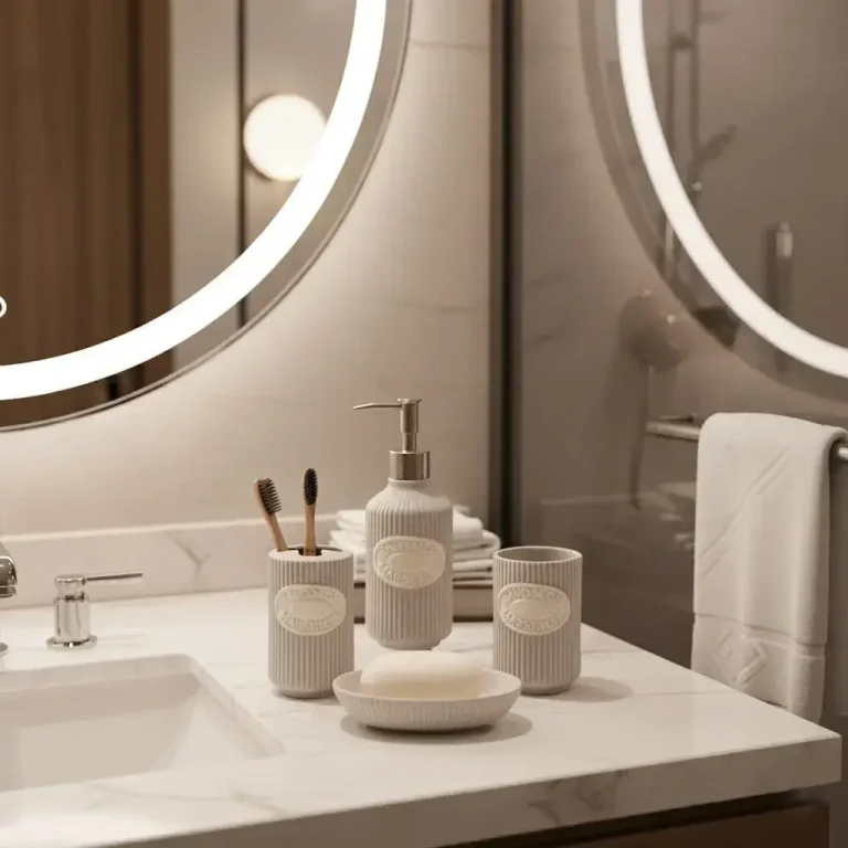 ceramic bathroom accessories in the hotel bathroom