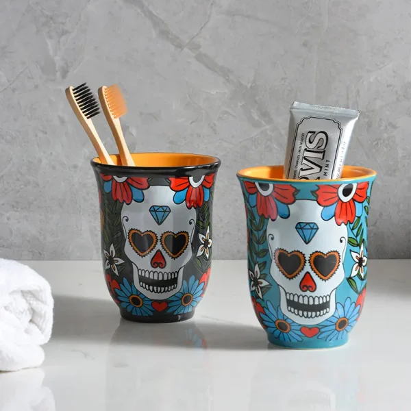 mexican aesthetic skull pattern bath accessory set (4)