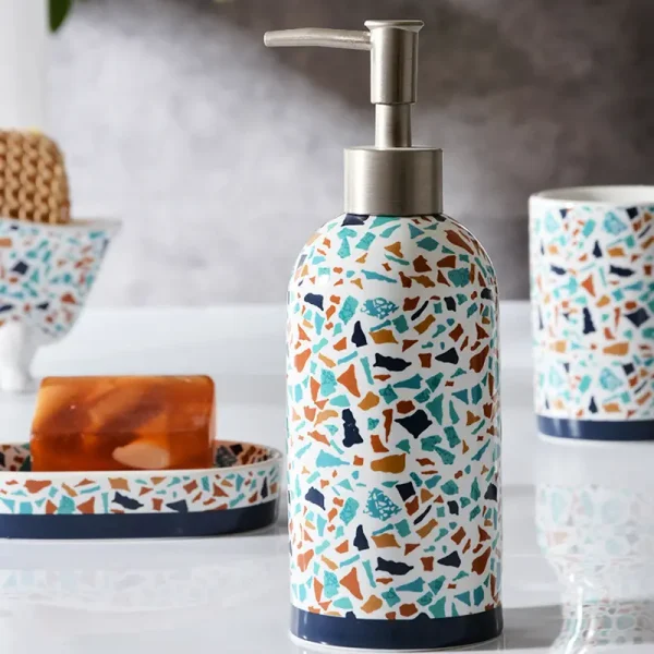 terrazzo textured ceramic bathroom accessories set (2)