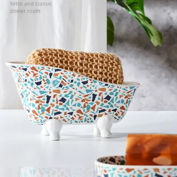 terrazzo textured ceramic bathroom accessories set (3)