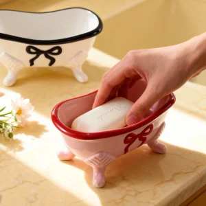 Wholesale Ceramic Bathtub Soap Dishes with Bow Accent – Wholesale Bathroom Accessories Manufacturer
