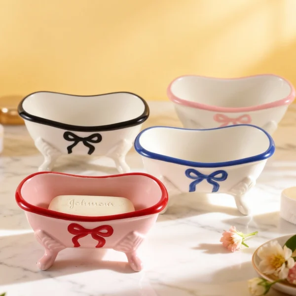 Wholesale Ceramic Bathtub Soap Dishes with Bow Accent – Wholesale Bathroom Accessories Manufacturer