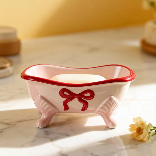 Wholesale Ceramic Bathtub Soap Dishes with Bow Accent – Wholesale Bathroom Accessories Manufacturer