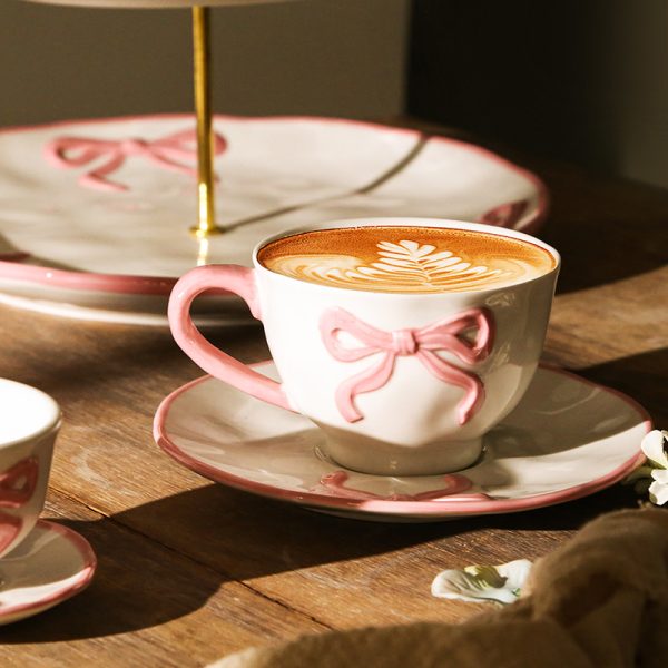 Wholesale Tea Sets in Bulk – Cute Pink Bow Porcelain Drinkware Set 