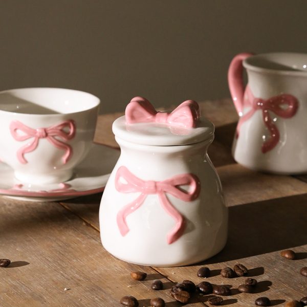 Wholesale Tea Sets in Bulk – Cute Pink Bow Porcelain Drinkware Set 