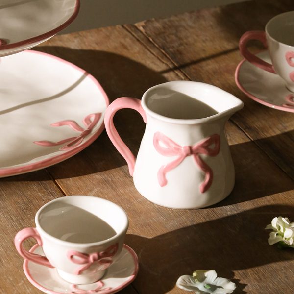 Wholesale Tea Sets in Bulk – Cute Pink Bow Porcelain Drinkware Set 