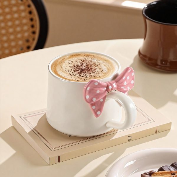 wholesale bow-embossed ceramic coffee cup 3
