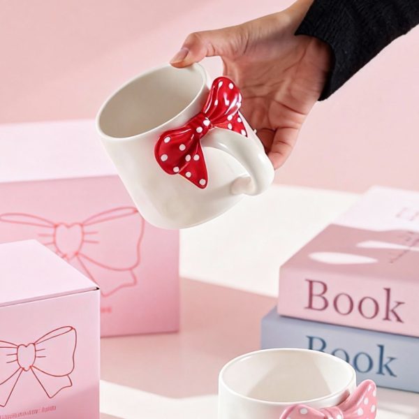 wholesale bow-embossed ceramic coffee cup 4