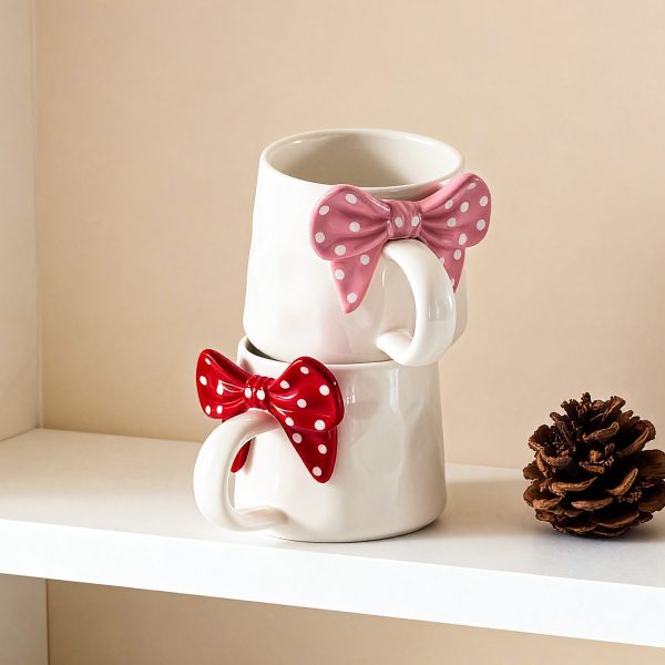 wholesale bow-embossed ceramic coffee cup 5