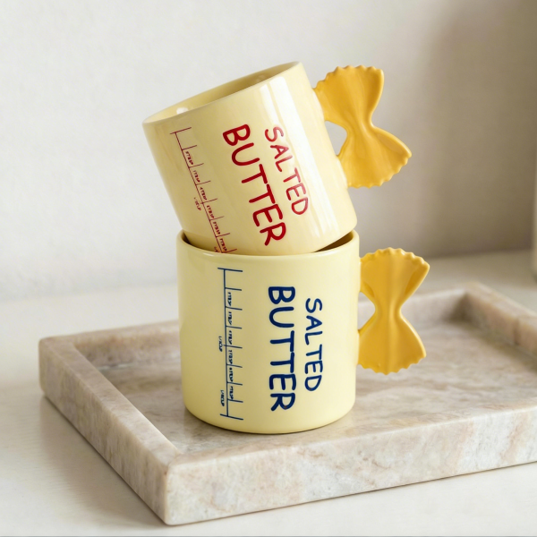 Wholesale 1980s Retro Style Ceramic Mug with Bow Handle – Ideal for Themed Restaurants, Boutique Retail Stores