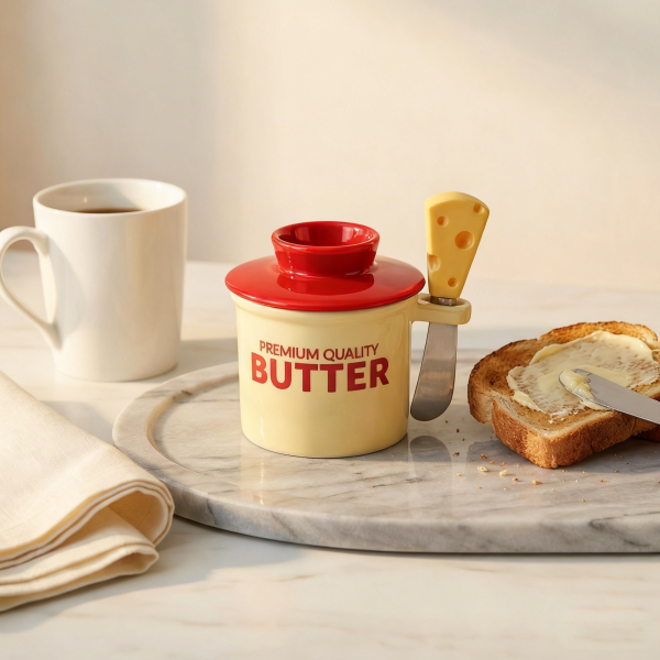 Wholesale Cute Ceramic Butter Crock with Spreader