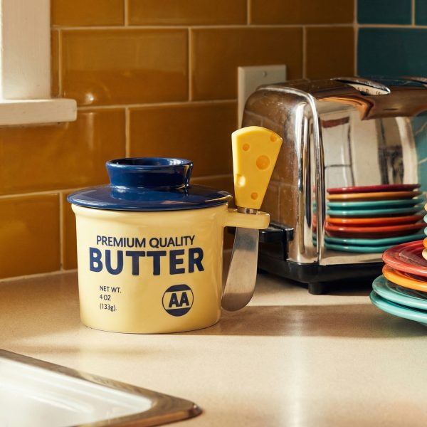 Wholesale Cute Ceramic Butter Crock with Spreader