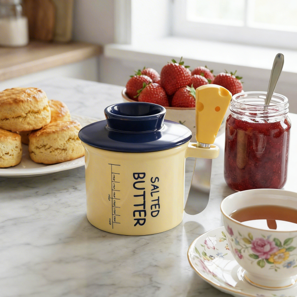 Wholesale Cream-colored Butter Crock with Butter Knife – Factory Supply, Support Customization