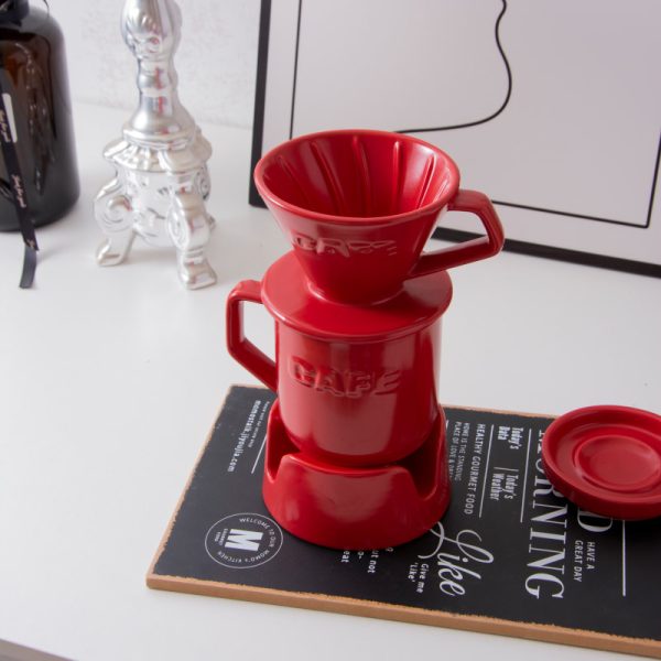 Wholesale Red Ceramic Pour Over Coffee Set, Tealight Can Be Added for Heating