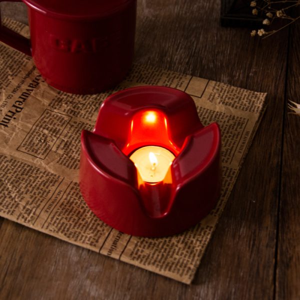 Wholesale Red Ceramic Pour Over Coffee Set, Tealight Can Be Added for Heating