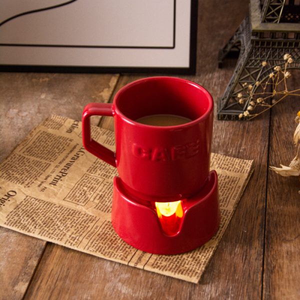 Wholesale Red Ceramic Pour Over Coffee Set, Tealight Can Be Added for Heating