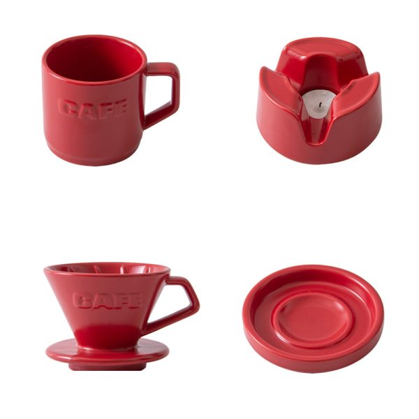 Wholesale Red Ceramic Pour Over Coffee Set, Tealight Can Be Added for Heating