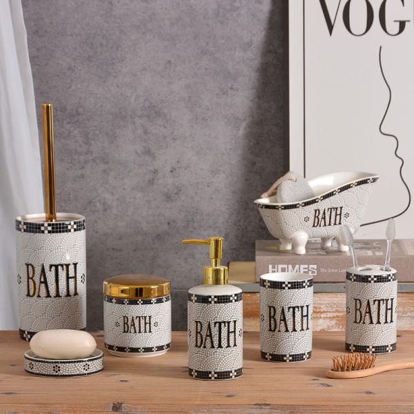 Wholesale 7-Piece Mosaic Texture Bathroom Set - Factory Direct Ceramic Bathroom Set Supply