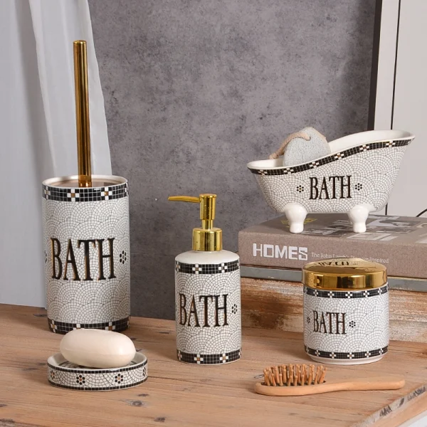 Wholesale 7-Piece Mosaic Texture Bathroom Set - Factory Direct Ceramic Bathroom Set Supply