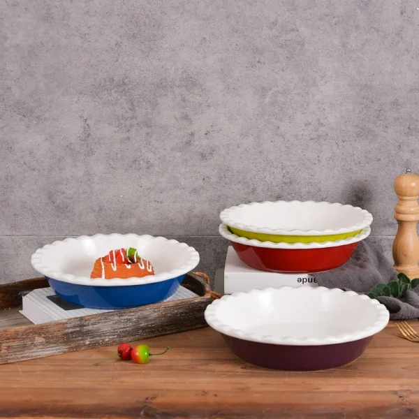 Wholesale Ceramic Pie Pan, Round Scalloped Baking Pan for Quiche & Tart