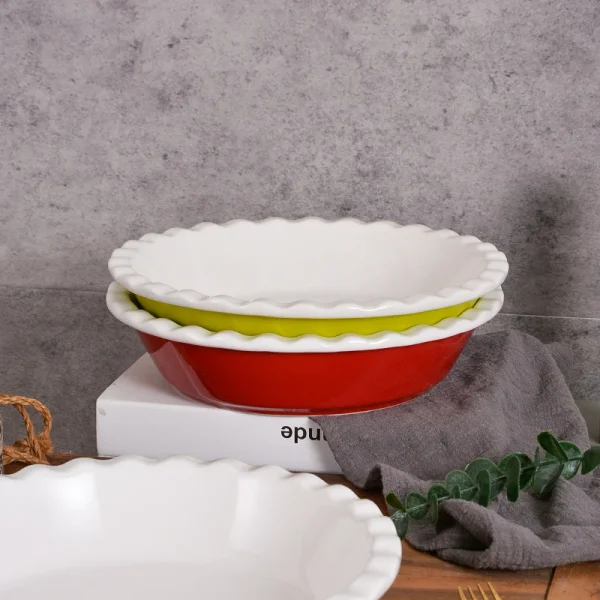 Wholesale Ceramic Pie Pan, Round Scalloped Baking Pan for Quiche & Tart