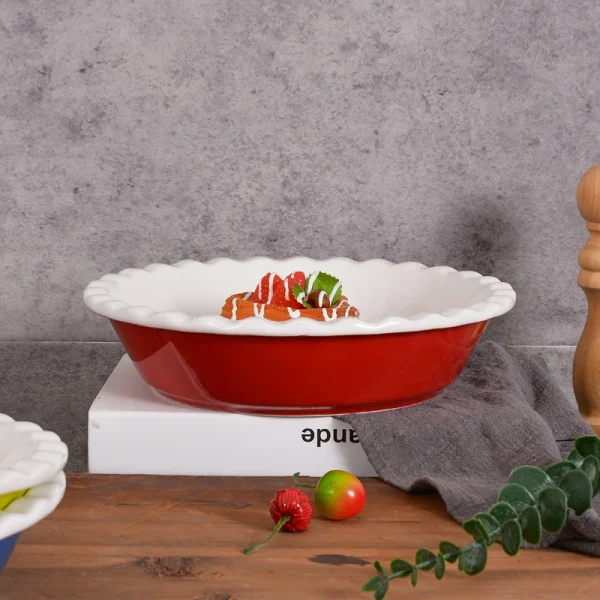 Wholesale Ceramic Pie Pan, Round Scalloped Baking Pan for Quiche & Tart