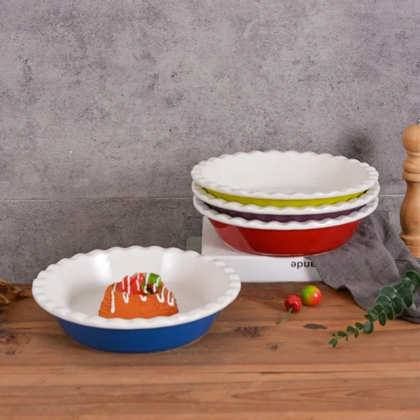 Wholesale Ceramic Pie Pan, Round Scalloped Baking Pan for Quiche & Tart