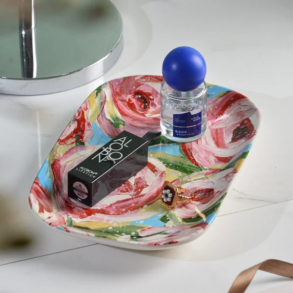 Wholesale Floral Ceramic Jewelry Plate, Rose Oil Painting Texture – Manufacturer Supply Bulk Orders