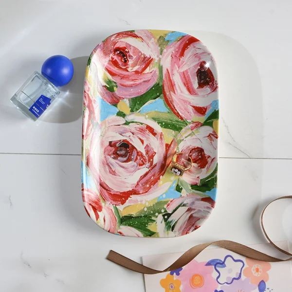Wholesale Floral Ceramic Jewelry Plate, Rose Oil Painting Texture – Manufacturer Supply Bulk Orders