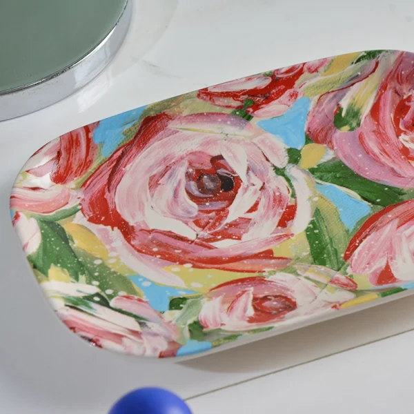 Wholesale Floral Ceramic Jewelry Plate, Rose Oil Painting Texture – Manufacturer Supply Bulk Orders
