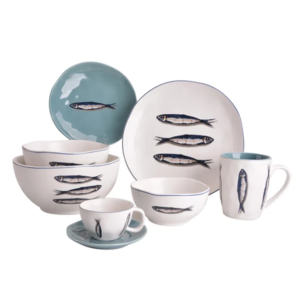 Wholesale Hand-painted Fish Ceramic Dinnerware Set for Restaurants, Hotels