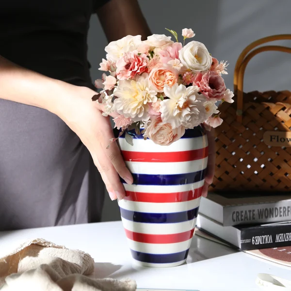 Wholesale Striped Ceramic Flower Vase for Home Decor – Ceramic Vase Manufacturer